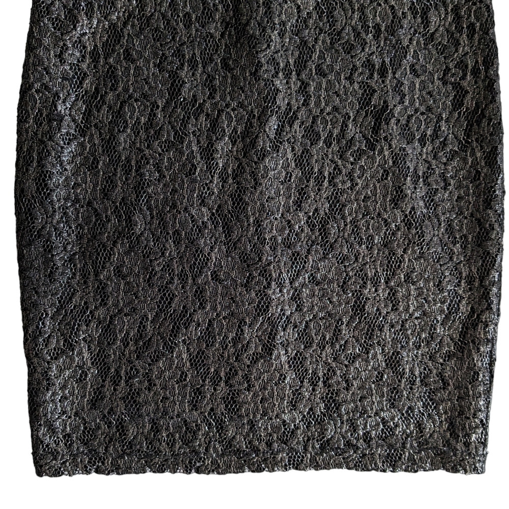Parker Gunmetal Gray Metallic Lace Illusion Sheath Dress Size Large - Picture 7 of 11